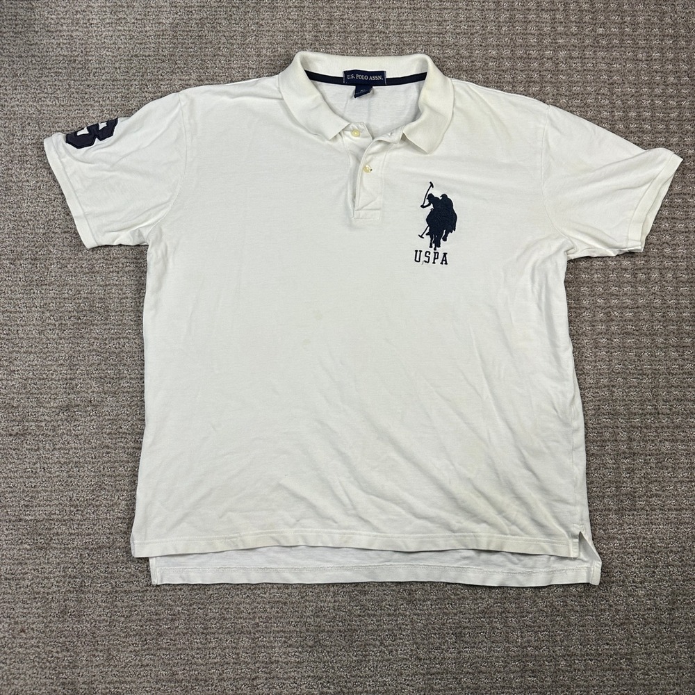 US Polo Assn Mens XL White Short Sleeve Large Logo Pique Polo Shirt Number 3